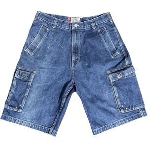 Outech Men 36 Denim Blue Baggy Y2K Cargo Shorts Nostalgic Thrashed Casual 90s
